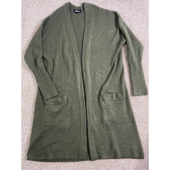 Express Sweaters - Express Womens Open Front Green Cardigan Relaxed Fit Pockets Size M